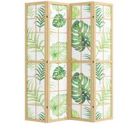 HOMCOM Divisorio 4 Pannelli Pieghevole, Design Boho, Motivo Tropicale, Divisorio Autoportante con Cornice in Legno, Verde Aosom Italy