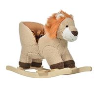 HOMCOM Dondolo Giocattolo a Forma di Leone per Bambini 18-36 Mesi, Ruggisce (3 Batterie Incluse), in Legno e Peluche