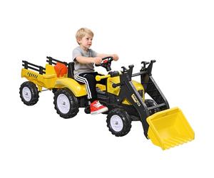 HOMCOM Escavatore Cavalcabile per Bambini da 3 Anni con Ruspa Frontale e Rimorchio Rimovibile, Trattore a Pedali per Bambini con 6 Ruote, Giallo