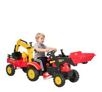 HOMCOM Escavatore Giocattolo Cavalcabile a Pedali per Bambini con Pale e Volante, Posteriore staccabile,179x42x59cm Multicolore Aosom