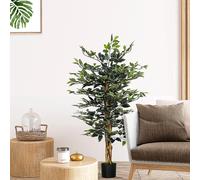 HOMCOM Ficus artificiale con tronchi 130 cm Pianta artificiale con vasi verdi