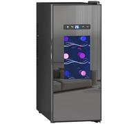 HOMCOM Frigorifero per vino 12 bottiglie 30L 8-18℃ Doppio frigorifero termoelettrico per bottiglie con porta in vetro, frigorifero per bevande con luce LED, piccolo frigorifero per vino con touch