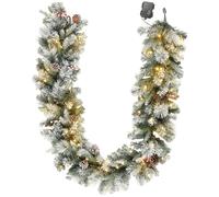 HOMCOM Ghirlanda Natalizia Ø25x180 cm con 50 Luci LED, Bacche e Pigne