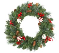 HOMCOM Ghirlanda Natalizia 60 cm con 146 Rami Innevati, Pigne, Bacche e Palline