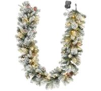 HOMCOM Ghirlanda Natalizia da 216 Rami con 50 Luci LED, Bacche e Pigne, Ghirlanda Invernale in Plastica e Metallo, Ø25x180 cm, Verde e Bianco