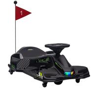 HOMCOM Go Kart Drifting Elettrico per Bambini 8-12 Anni 12V 3-8 km/h Nero | Go Kart Drifting per Bambini, Accensione Lenta, Luci, Musica, Cintura di Sicurezza