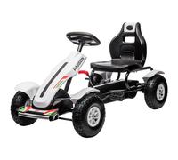 HOMCOM Go Kart per Bambini 5-12 Anni, Kart a Pedali in Plastica e Metallo con Sedile Regolabile, Freno a Mano e Retromarcia, 121x58x61 cm, Bianco