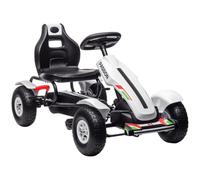 HOMCOM Go Kart a Pedali per Bambini 5-12 Anni in Plastica e Metallo con Sedile Regolabile, Freno a Mano e Retromarcia, 121x58x61 cm, Bianco e Nero