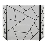 HOMCOM Griglia Parascintille per Camino a 3 Pannelli 135x1.2x85cm Nero | Pieghevole, Schermo per Caminetto, Acciaio, Design Geometrico