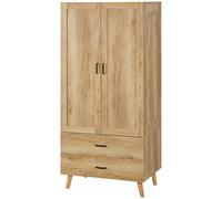 HOMCOM Guardaroba 2 Ante con 2 Cassetti e Asta Appendiabiti 80x54x180 cm Legno