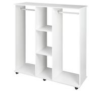 HOMCOM Stand Appendiabiti con 6 Ruote, Appendiabiti da Terra con 5 Ripiani e 2 Aste per Vestiti, Guardaroba Porta Abiti in Legno e Alluminio, per Camera da Letto Soggiorno Corridoio Ingresso, Bianco