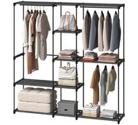 HOMCOM Guardaroba in Tessuto con 8 Ripiani e 3 Aste per Appendere Nero