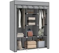 HOMCOM Guardaroba in Tessuto con Base Rialzata, 8 Ripiani e 2 Barre, Armadio Salvaspazio in Tessuto non Tessuto, PP e Acciaio, per Camera da Letto, 125x43x162.5 cm, Grigio Chiaro