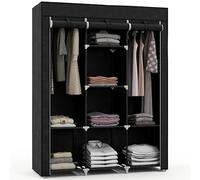 HOMCOM Armadio Guardaroba in Tessuto 8 Ripiani e 2 Barre 125x43x162.5cm Nero