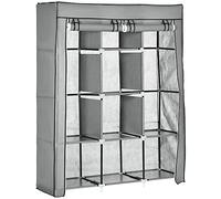 HOMCOM Guardaroba in Tessuto con Base Rialzata, 8 Ripiani e 2 Barre, Armadio Salvaspazio in Tessuto non Tessuto, PP e Acciaio, per Camera da Letto, 125x43x162.5 cm, Grigio Chiaro