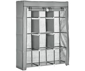 HOMCOM Guardaroba in Tessuto con Base Rialzata, 8 Ripiani e 2 Barre, Armadio Salvaspazio in Tessuto non Tessuto, PP e Acciaio, per Camera da Letto, 125x43x162.5 cm, Grigio Chiaro