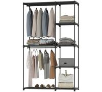 HOMCOM Guardaroba Portatile in Tessuto Nero con 2 Aste e 6 Ripiani