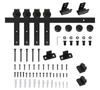 HOMCOM Hardware per porte scorrevoli 183 cm, kit per porta scorrevole doppia in legno, larghezza 45 cm, mobile TV, armadio/guardaroba, acciaio al carbonio, nero