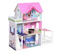 Homcom Homcom Casa delle bambole a 3 piani con accessori per mobili 86X30X87Cm Rosa