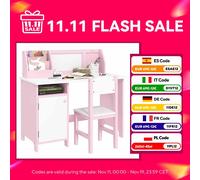 Homcom Homcom Scrivania per bambini in legno con sedia e tavolo con organizer e lavagna per +5 anni 90X45X85 cm Rosa