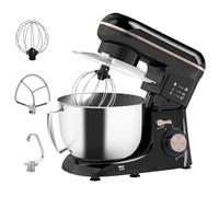HOMCOM Impastatrice Planetaria da 4.5L a 6 Velocità con Frusta e Gancio, Mixer Cucina in Acciaio Inox, Plastica e Alluminio, 35x22x29 cm, Nero e Argento