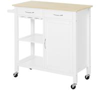 HOMCOM Isola Cucina con Cassetti, Ruote e Armadietto 2 Ante 89x40x84cm