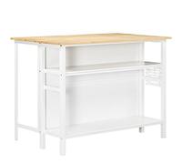 HOMCOM Isola Cucina con Piano di Lavoro Pieghevole, Tavolino Salvaspazio con 2 Ripiani in Legno e Acciaio, 120x76x91.5cm, Bianco