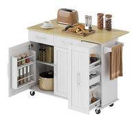 HOMCOM Isola Cucina con Ruote, Carrello Cucina con Piano a Ribalta, Bianco