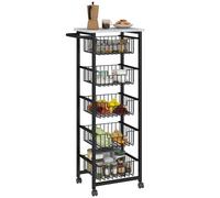 HOMCOM Isola da cucina a 5 ripiani su ruote, carrello portaoggetti da cucina con 5 cestini estraibili, carrello portautensili mobile, grigio chiaro