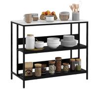 HOMCOM Isola da Cucina Bancone Bar con Ripiani 100x50x90cm Nero e Bianco | Scaffale da Cucina, Piano Effetto Marmo, Struttura in Metallo