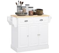 HOMCOM Isola da cucina Carrello da cucina su rotelle Credenza multiuso con 2 cassetti 3 ante Portasciugamani e portaspezie per sala da pranzo dim. 110L x 45L x 91H cm Bianco