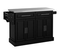 Homcom Isola da cucina con ruote Cassetti superiori in acciaio inossidabile Ripiani regolabili Portaspezie Portasciugamani 145X45X93 cm Nero