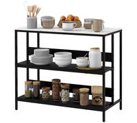 HOMCOM Isola da Cucina in Metallo con Piano Effetto Marmo Nero e Bianco