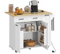 HOMCOM Isola da Cucina Portaoggetti con Piano a Ribalta in Legno Bianco