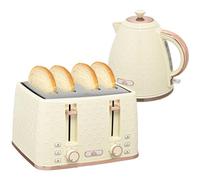 HOMCOM Kettle Toaster Set 1,7L Bollitore 4 fette di pane tostato Set per la colazione con 7 livelli di doratura, spegnimento automatico, funzione di scongelamento e riscaldamento e vassoio