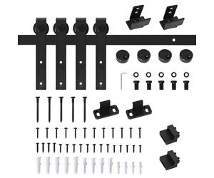 HOMCOM Kit Completo di Porta Scorrevole 183 cm, Sistema con Guida a Pavimento, Binario, Rulli e Ferramenta in Acciaio al Carbonio, per Doppia Porta Scorrevole Aosom Italy