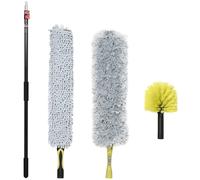 HOMCOM Kit di Pulizia per Casa e Ufficio con Asta Allungabile, Spolverino per Ragnatele e Ventilatore a Soffitto, in Microfibra, Giallo e Grigio