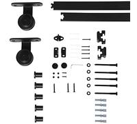 HOMCOM Kit Porta Scorrevole con Binari, Fermi e Guide, Kit per Porte Scorrevoli in Acciaio al Carbonio, 200x40x0.6 cm, Nero