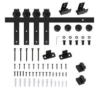 HOMCOM Kit Porta Scorrevole con Binari, Fermi e Guide, Stile Industriale, in Acciaio al Carbonio, 183x0.4x25 cm, Nero Aosom Italy