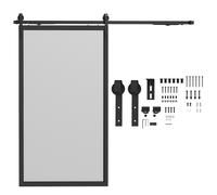 HOMCOM 244CM/8FT Kit Porta Scorrevole 90kg max Salvaspazio in Acciaio al Carbonio, Kit per Porte con Accessori Inclusi, Nero