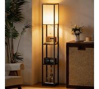 HOMCOM Lampada a Terra 40W con 3 Mensole Integrate e Interruttore a Tirante, Lampada Moderna in MDF e PS, 26x26x160 cm, Nero e Bianco