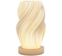 HOMCOM Lampada da Tavolo dal Design Ondulato a 3 Colori con 10 Luminosità, Lampada da Lettura in ABS e Legno di Caucciù, Ø12x20 cm, Bianco e color Legno