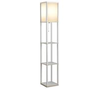 HOMCOM Lampada da Terra 40W con 3 Mensole e Interruttore a Pedale, in Legno e Acrilico, 26x26x160 cm, Bianco Aosom Italy