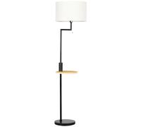 HOMCOM Lampada da Terra con Mensola Integrata in Bambù, Paralume in Tessuto Effetto Lino, Base in Acciaio, Nero e Beige Aosom Italy