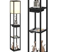 HOMCOM Lampada da terra con ripiani lampada da terra da soggiorno portalampada E27 stile moderno lampada da terra con interruttore e porta USB A+C per soggiorno e camera da letto 159 cm nero e nero