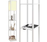 HOMCOM Lampada da Terra LED con Ripiani, Interruttore a Pedale, Bianco