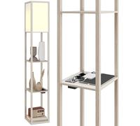 HOMCOM Lampada da Terra LED con Ripiani, Interruttore a Pedale, Rovere