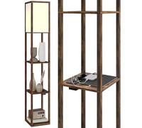HOMCOM Lampada da Terra LED con 3 Mensole, Luce Regolabile e USB, Bianco Rovere [EEK: F]