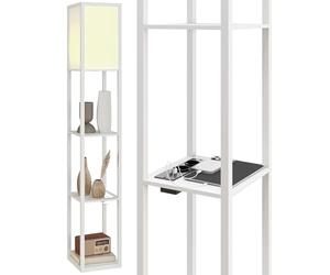 HOMCOM Lampada da Terra LED con Ripiani, Lampada Moderna con Interruttore a Pedale e Porte USB, Temperatura della Luce Regolabile per Soggiorno e Camera da Letto, Bianco