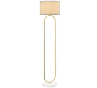 HOMCOM Lampada da Terra Moderna con Doppio Tubo Metallico e Base Grande, Lampada a Piantana con Paralume in Tessuto e Interruttore a Pedale per Salotto e Camera da Letto, Oro